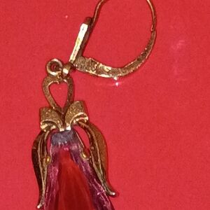 Chic Gold and Red Teardrop Earrings